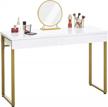glossy white vanity desk by greenforest with 2 drawers, modern style console table for bedroom, home office, & makeup station - 47" with gold metal legs (mirror not included) logo