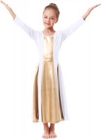 img 3 attached to Glittering Elegance: OwlFay Metallic Gold Praise Dance Dress For Girls