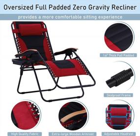 img 2 attached to Негабаритное кресло для отдыха XL Zero Gravity с широким подлокотником и подстаканником, мягким и регулируемым креслом, выдерживает до 400 фунтов - красное от PHI VILLA