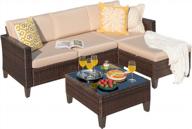 upgrade your outdoor space with flamaker's 5-piece wicker patio furniture set: stylish seating and glass table with soft cushions logo