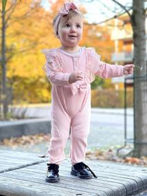 img 3 attached to Adorable Newborn Baby Girl Outfit - Ruffle Romper Jumpsuit, Bowknot Headband & Long Sleeves!