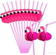 hysagtek flamingo drinking straws: 50 bendable cocktail straws for party table decor - rose logo