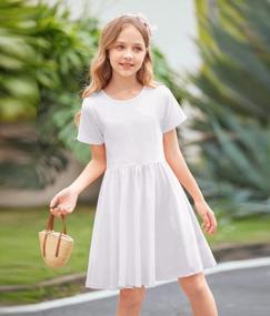 img 3 attached to Cute And Comfortable Girls' Summer Dress: Arshiner Short Sleeve Cotton A-Line Skater Sundress For 4-14 Year Olds