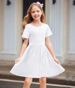 img 2 attached to Cute And Comfortable Girls' Summer Dress: Arshiner Short Sleeve Cotton A-Line Skater Sundress For 4-14 Year Olds