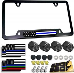 img 4 attached to Thin Blue Line Police License Plate Frame - American Flag Matte Black Car Tag Cover Holder For Officers Men Law Enforcement Gifts