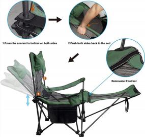 img 3 attached to LEADALLWAY Складной стул для кемпинга с подставкой для ног, складной стул для кемпинга с подстаканником и съемной сумкой для хранения, сверхмощный пляжный стул для лагеря на открытом воздухе, пикника, путешествий, рыбалки (зеленый)