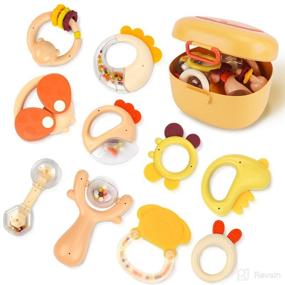 img 4 attached to 👶 10-Piece Baby Rattle Toy Set by GILOBABY – Shaking Bell Rattle Kit with Shaker, Grasping Grab Toy, and Storage Box – Early Learning Musical Toys for Children, Kids, Infants – Ideal Birthday and Christmas Gift for Newborns