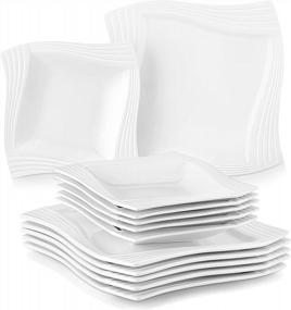 img 4 attached to MALACASA Amparo Porcelain Dinnerware Set - Square White Plates & Bowls, 12 Pc Set For 6 - Perfect For Serving Salad, Dessert, Pasta & Soup