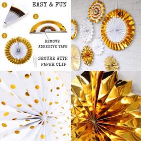 img 2 attached to Gold Birthday Party Decorations Set - Happy Birthday Banner Flag, 6 Paper Fans, Bunting Garland And Foil Tassels For Your Special Day!