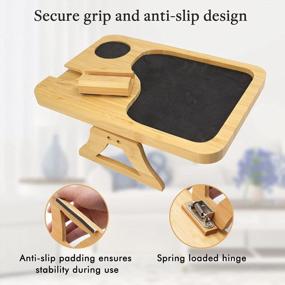 img 1 attached to GOBAM Bamboo Couch Arm Tray Table: 360° Rotating, Adjustable & Anti-Slip Sofa Armrest Tray For Convenient Eating & Drinking