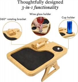 img 3 attached to GOBAM Бамбуковый подлокотник для дивана Стол: вращающийся на 360 °, регулируемый и противоскользящий подлокотник для дивана для удобного приема пищи и питья