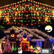 1216 led 99ft 8 modes christmas lights outdoor decorations curtain fairy string light with 228 drops, clear wire indoor wedding party xmas decoration (red and green) logo