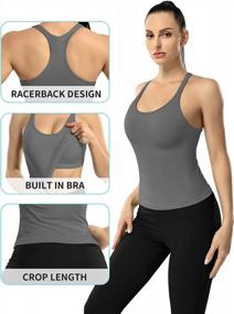 img 1 attached to ATTRACO Women Ribbed Workout Crop Tops With Built In Bra Yoga Racerback Tank Top Tight Fit