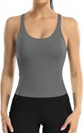attraco women ribbed workout crop tops with built in bra yoga racerback tank top tight fit logo