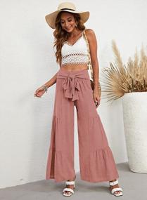 img 1 attached to Nirovien Womens Wide Leg Palazzo Lounge Pants High Waist Smocked Beach Pants Linen Casual Tiered Trousers