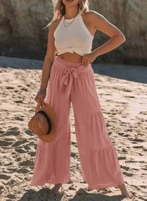 img 3 attached to Nirovien Womens Wide Leg Palazzo Lounge Pants High Waist Smocked Beach Pants Linen Casual Tiered Trousers