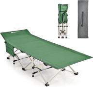 goplus extra wide folding camping cot with 882lbs max load, slanted head, side pocket, and carry bag - heavy duty portable camping bed for adults, kids, beach, and office snap (green) logo
