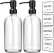 stylish and functional soap dispenser set for kitchen and bathroom - 2 pack, 16oz refillable, clear glass and matte black stainless steel pump logo