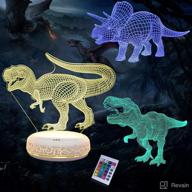 🦖 dinosaur night light, 3d dinosaur lamp gifts for boys and kids, set of 3 cordless charging t rex lights, illusion dino nightlight for kids, remote-controlled night lamp with 16 color options, perfect toy gifts for boys & girls логотип