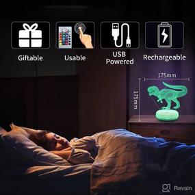 img 2 attached to 🦖 Dinosaur Night Light, 3D Dinosaur Lamp Gifts for Boys and Kids, Set of 3 Cordless Charging T Rex Lights, Illusion Dino NightLight for Kids, Remote-controlled Night Lamp with 16 Color Options, Perfect Toy Gifts for Boys & Girls