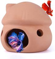 betta fish tank accessories: pleco caves, aquarium decoration, natural ceramic mushroom house for small fish and shrimp breeding (paint-free) logo