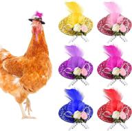 🎩 feather top hat for hens: 6-piece chicken hats with elastic chin strap for funny halloween costumes, tiny pet accessories - ideal for roosters, ducks, parrots, and poultry stylish show логотип