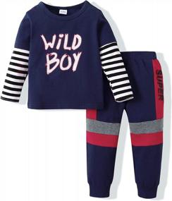 img 4 attached to Комплект осенне-зимней одежды для маленьких мальчиков - комплект топов и брюк с длинными рукавами, идеально подходящий для одежды и спортивного костюма для малышей