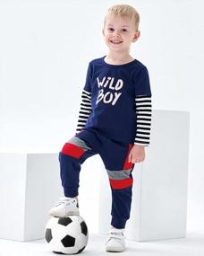 img 2 attached to Комплект осенне-зимней одежды для маленьких мальчиков - комплект топов и брюк с длинными рукавами, идеально подходящий для одежды и спортивного костюма для малышей