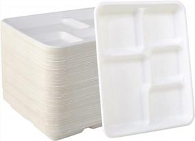 img 4 attached to 500 Pack 5 Compartment Plates, 100% Compostable Paper Plate, 10.25*8.5 Inch Disposable School Lunch Trays, Eco-Friendly Bagasse Plates For School Lunch, Buffet, And Party , Perfect For Boys And Girls