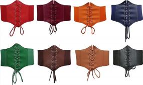 img 2 attached to Women'S Leather Vest Corset Belt Tops - Halloween Pirate Costume Lace Up Waist Bustiers