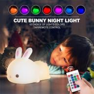 🐰 bunny kids night light for bedroom: cute animal lamp with color changing led, touch sensor, remote control - perfect gifts for kids/children/toddlers/babies/girls, silicone nursery baby nightlight логотип