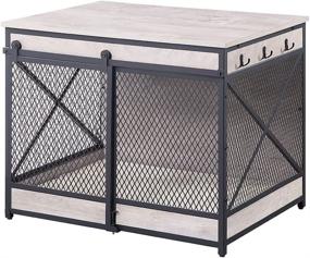 img 4 attached to 🐶 Unipaws Weathered Grey Chew-Proof Dog Crate End Table with Cushion, Hooks, and Furniture-Style Mesh Pet Kennels - Indoor Dog House for Weathered Grey Crates