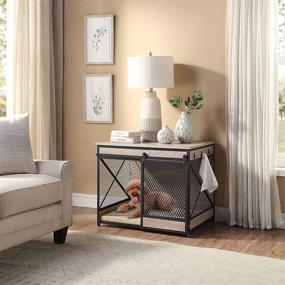 img 2 attached to 🐶 Unipaws Weathered Grey Chew-Proof Dog Crate End Table with Cushion, Hooks, and Furniture-Style Mesh Pet Kennels - Indoor Dog House for Weathered Grey Crates