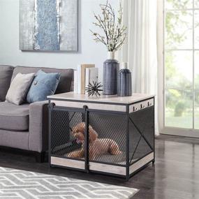 img 3 attached to 🐶 Unipaws Weathered Grey Chew-Proof Dog Crate End Table with Cushion, Hooks, and Furniture-Style Mesh Pet Kennels - Indoor Dog House for Weathered Grey Crates