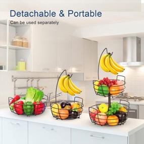img 3 attached to 2 Tier Bronze Fruit Basket Bowl With Banana Hanger For Kitchen Countertop, Portable & Detachable Vegetable Storage Holder Display Stand