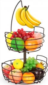 img 4 attached to 2 Tier Bronze Fruit Basket Bowl With Banana Hanger For Kitchen Countertop, Portable & Detachable Vegetable Storage Holder Display Stand