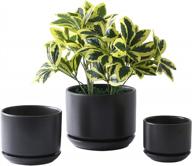 yishang glazed ceramic succulent planters with saucers - modern round flower pots for houseplants in matte black - small, medium, and large sizes available logo