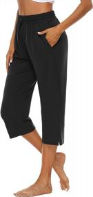 img 4 attached to Experience Comfort And Style With OYANUS Women'S Capri Pants: Wide Leg, Drawstring, Pockets, Perfect For Lounging, Yoga & Workouts