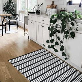img 2 attached to Charming Black And White Striped Cotton Hand-Woven Outdoor Rug For A Stylish Home Entrance And Interior Decor (27.5'' X 43'')