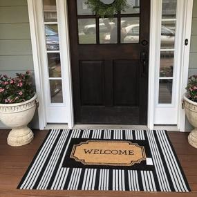 img 3 attached to Charming Black And White Striped Cotton Hand-Woven Outdoor Rug For A Stylish Home Entrance And Interior Decor (27.5'' X 43'')