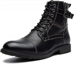 img 4 attached to AMAPO Men'S Mid-Top Dress Boots: A Perfect Blend Of Style And Comfort With Side Zipper And Lace-Up Closure