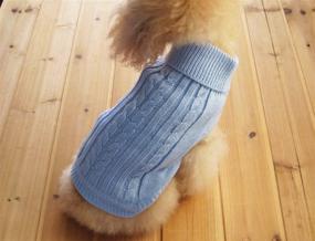 img 4 attached to 🐾 FAMI Turtleneck Classic Straw-Rope Sweaters for Small Dogs and Cats - Cozy Knitted Pet Sweater for Winter - Sky Blue, Size L