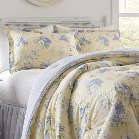 img 1 attached to 🛏️ Laura Ashley Home Maybelle Blue Queen Comforter Set: Reversible Cotton Bedding with Matching Shams & Bedskirt - Stylish Home Decor for All Seasons