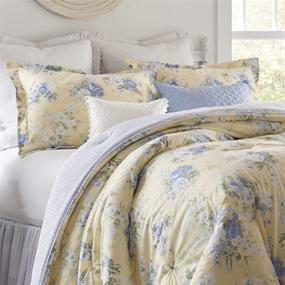 img 2 attached to 🛏️ Laura Ashley Home Maybelle Blue Queen Comforter Set: Reversible Cotton Bedding with Matching Shams & Bedskirt - Stylish Home Decor for All Seasons