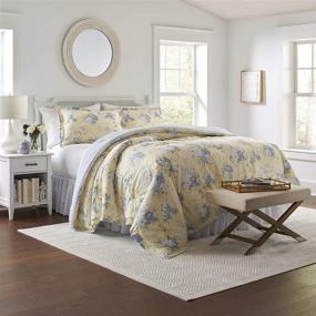 img 3 attached to 🛏️ Laura Ashley Home Maybelle Blue Queen Comforter Set: Reversible Cotton Bedding with Matching Shams & Bedskirt - Stylish Home Decor for All Seasons