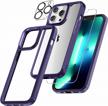 tauri [5 in 1 designed for iphone 13 pro case, not yellowing, with 2 screen protector + 2 camera lens protector [military grade protection] shockproof slim phone case 6.1 inch, dark purple logo