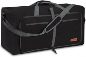 img 4 attached to CANWAY 65L Travel Duffle Bag Foldable Overnight Weekender Unisex Tear-Resistant Duffel Airplane Carry On Bag With Shoes Compartment Black