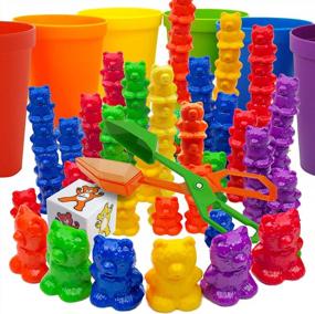 img 4 attached to Montessori Rainbow Stacking Bears With Sorting Cups - STEM Toddler Toys For Counting, Matching & Therapy. Boost Sensory Skills & Fine Motor Development - Perfect Birthday Gift For Ages 3-8