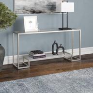 athena 64'' wide rectangular console table in satin nickel logo