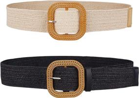 img 4 attached to Straw Woven Elastic Fashion Ladies Women's Accessories at Belts